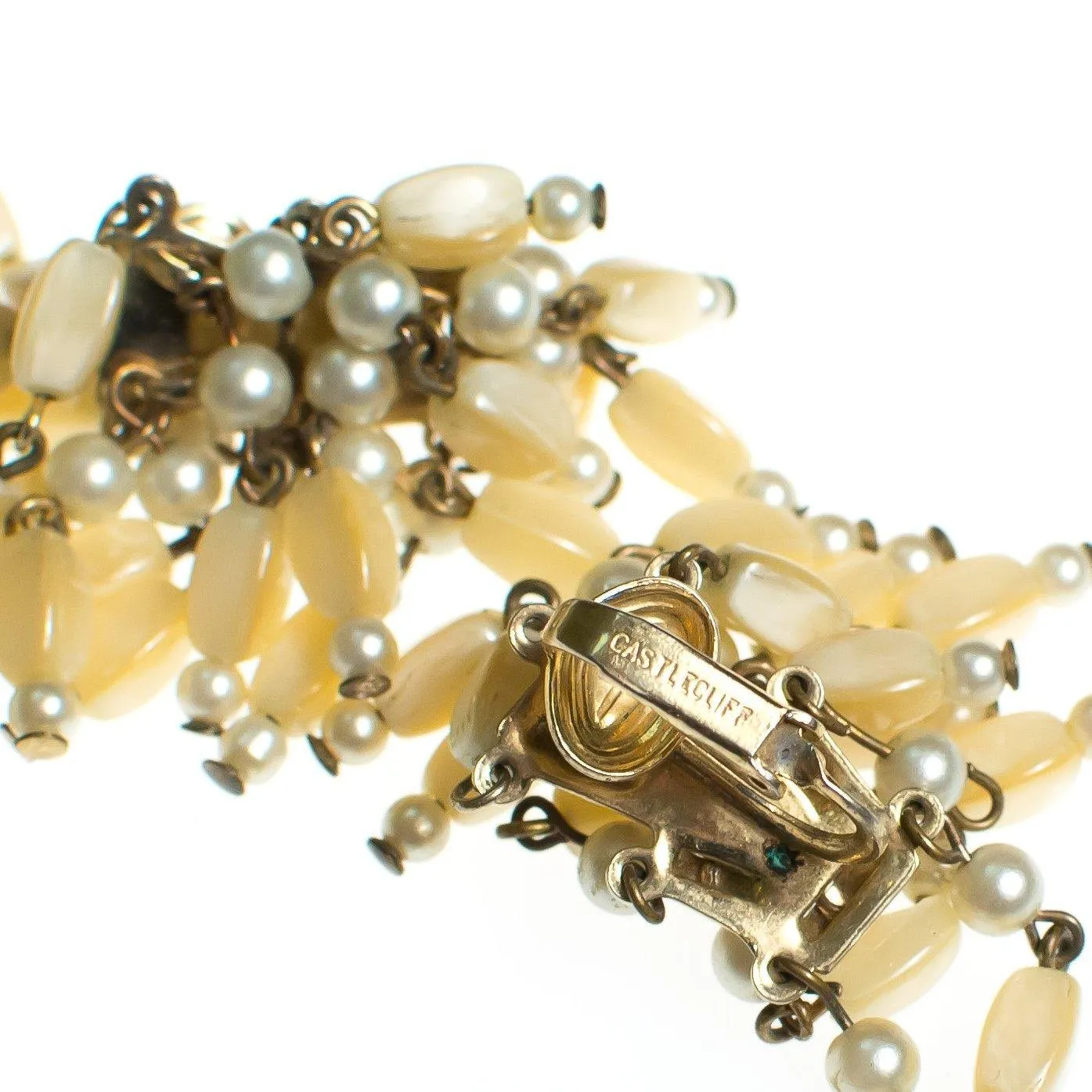 Vintage 1940s Designer Castlecliff Mother of Pearl Tassel Beaded Cha Cha Earrings