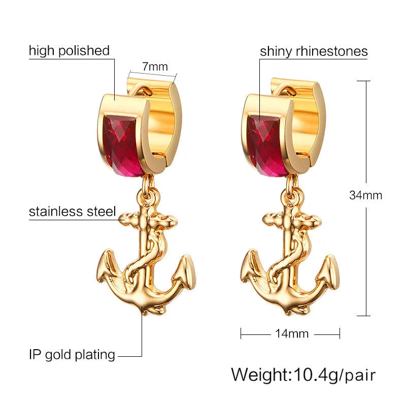 Vintage drop earrings for women gold plated stainless steel anchor hanging dangle wedding earrings with stones
