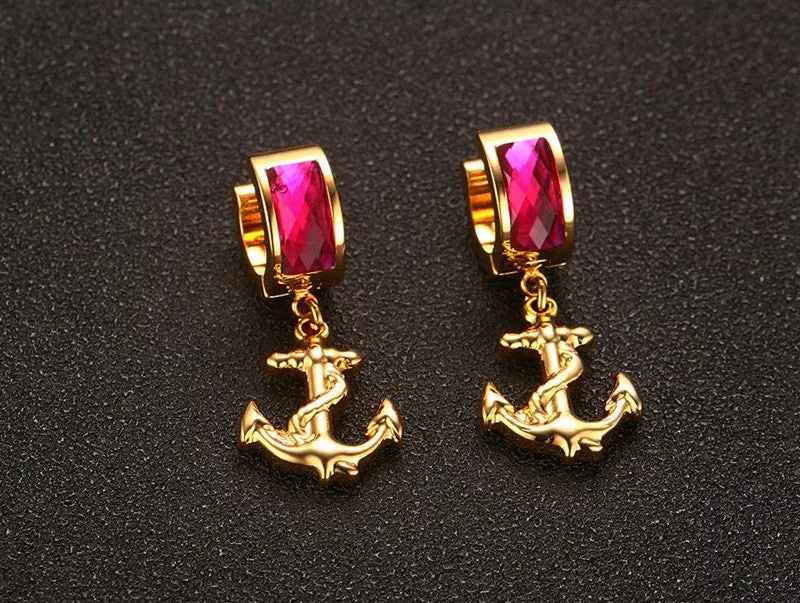 Vintage drop earrings for women gold plated stainless steel anchor hanging dangle wedding earrings with stones