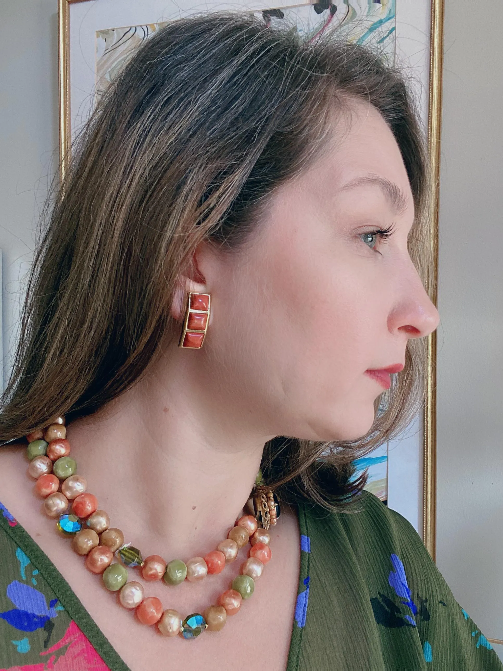 Vintage Orange Agate Geometric Earrings