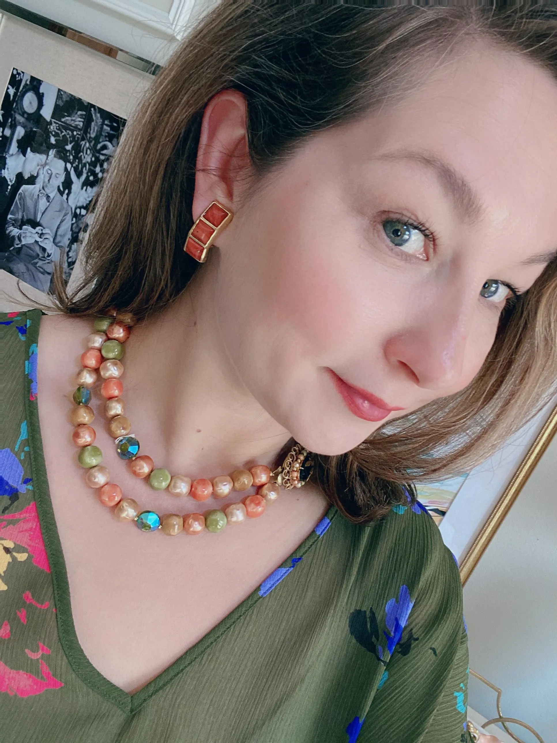 Vintage Orange Agate Geometric Earrings