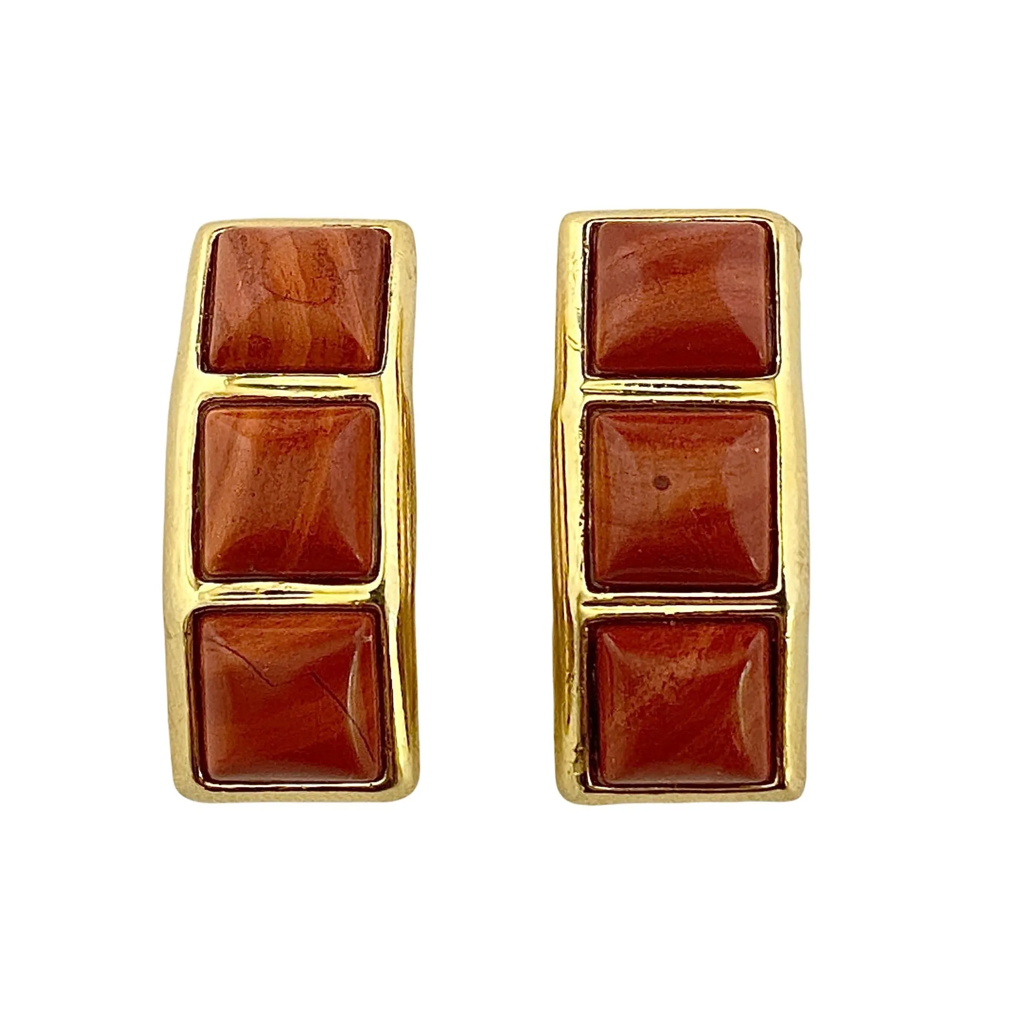 Vintage Orange Agate Geometric Earrings
