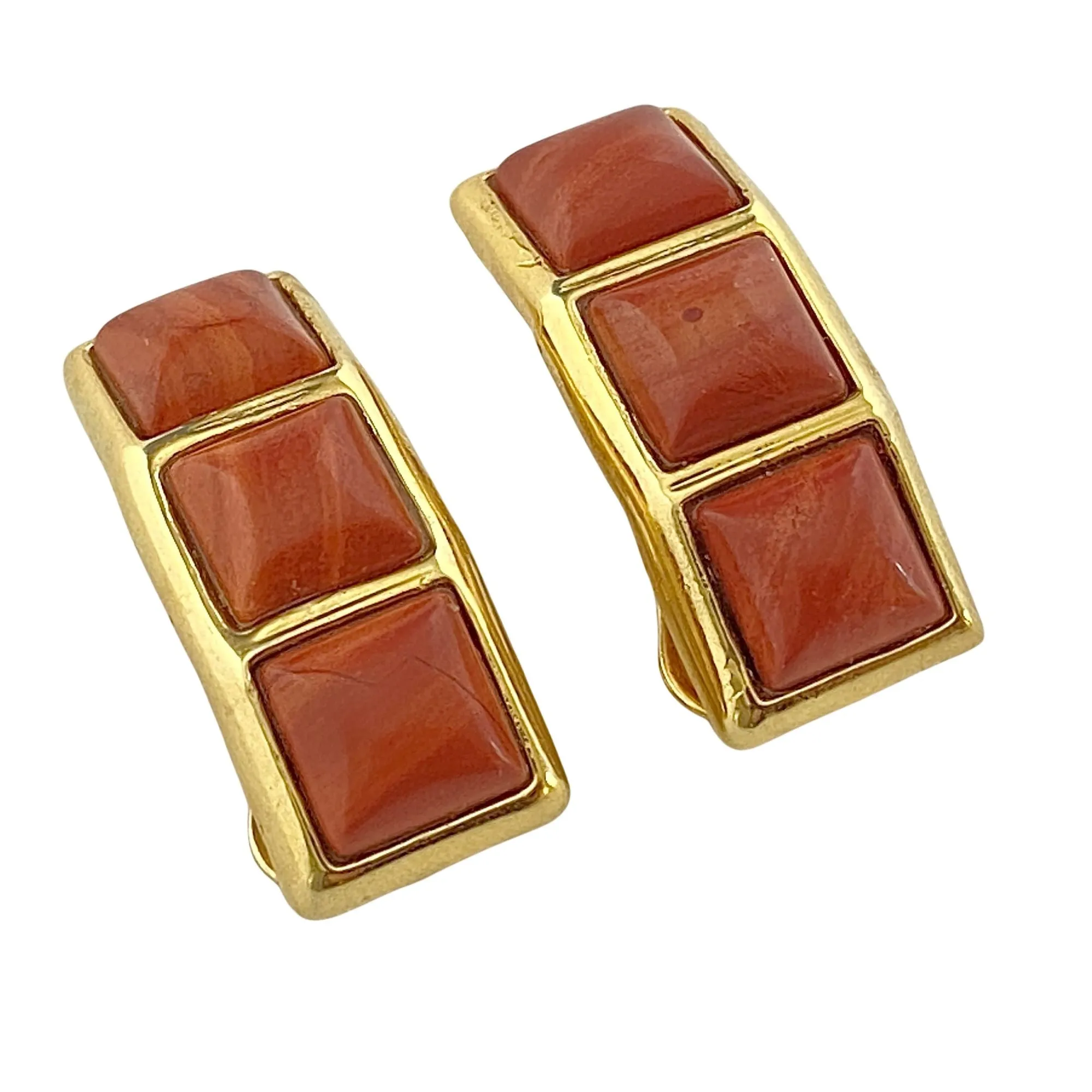 Vintage Orange Agate Geometric Earrings