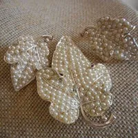 Vintage Silvertone Leaf Design With Faux Rice Pearls Brooch Pin