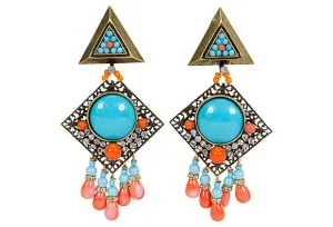 Vrba Turquoise Coral Clip Earrings