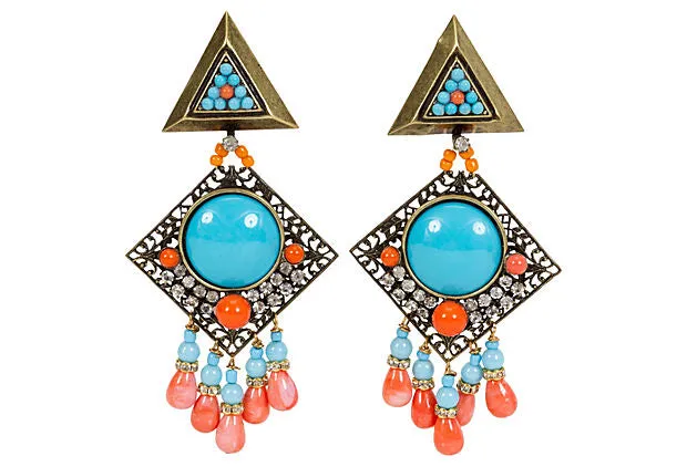 Vrba Turquoise Coral Clip Earrings