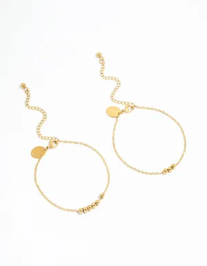 Waterproof Gold Plated Stainless Steel Layered Ball Bracelets 2-Pack