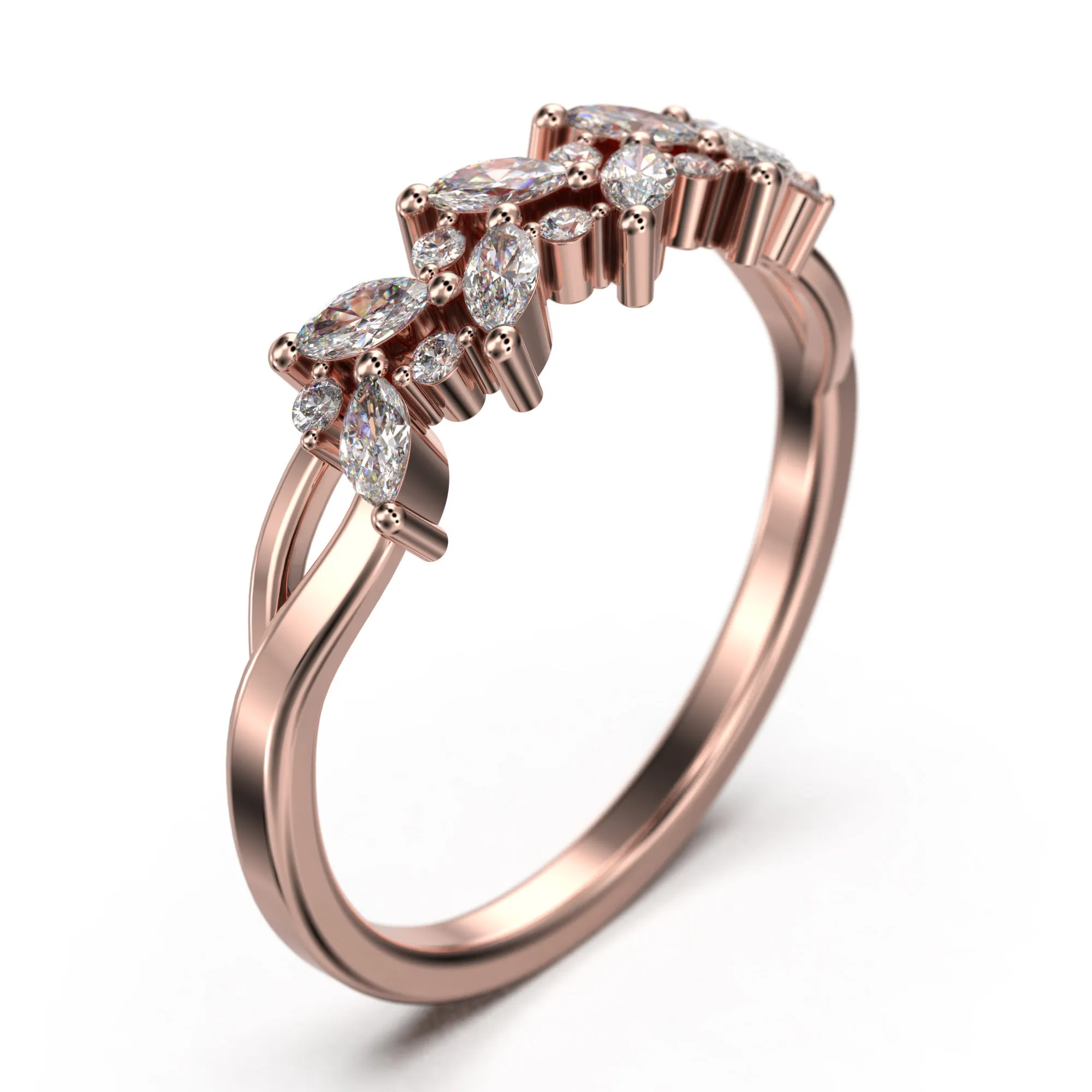 Wedding Ring 0.40 Ct Alternating Marquise And Round Moissanite Diamond 10K/14K/18K Solid Gold Wedding Band