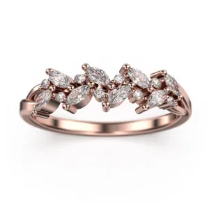 Wedding Ring 0.40 Ct Alternating Marquise And Round Moissanite Diamond 10K/14K/18K Solid Gold Wedding Band