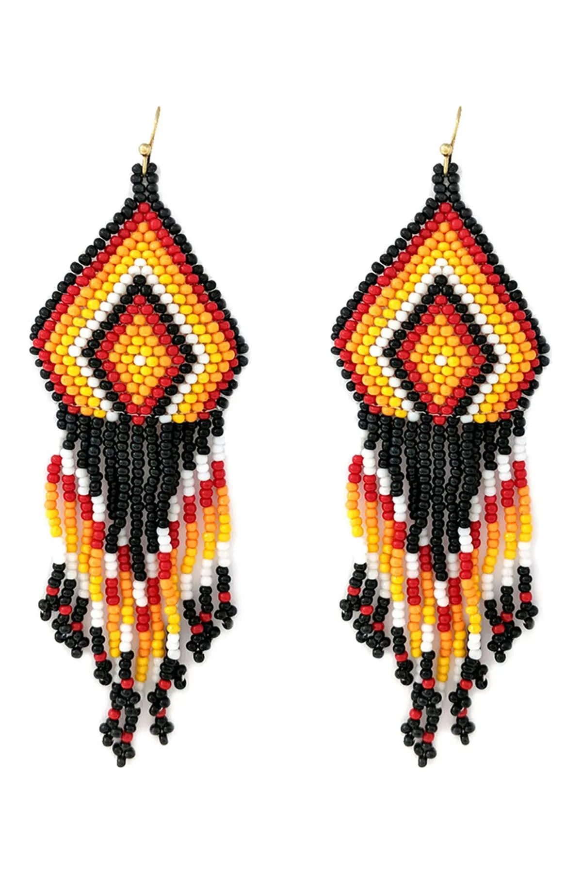 WESTERN SEED BEAD GEOMETRIC FRINGE EARRINGS