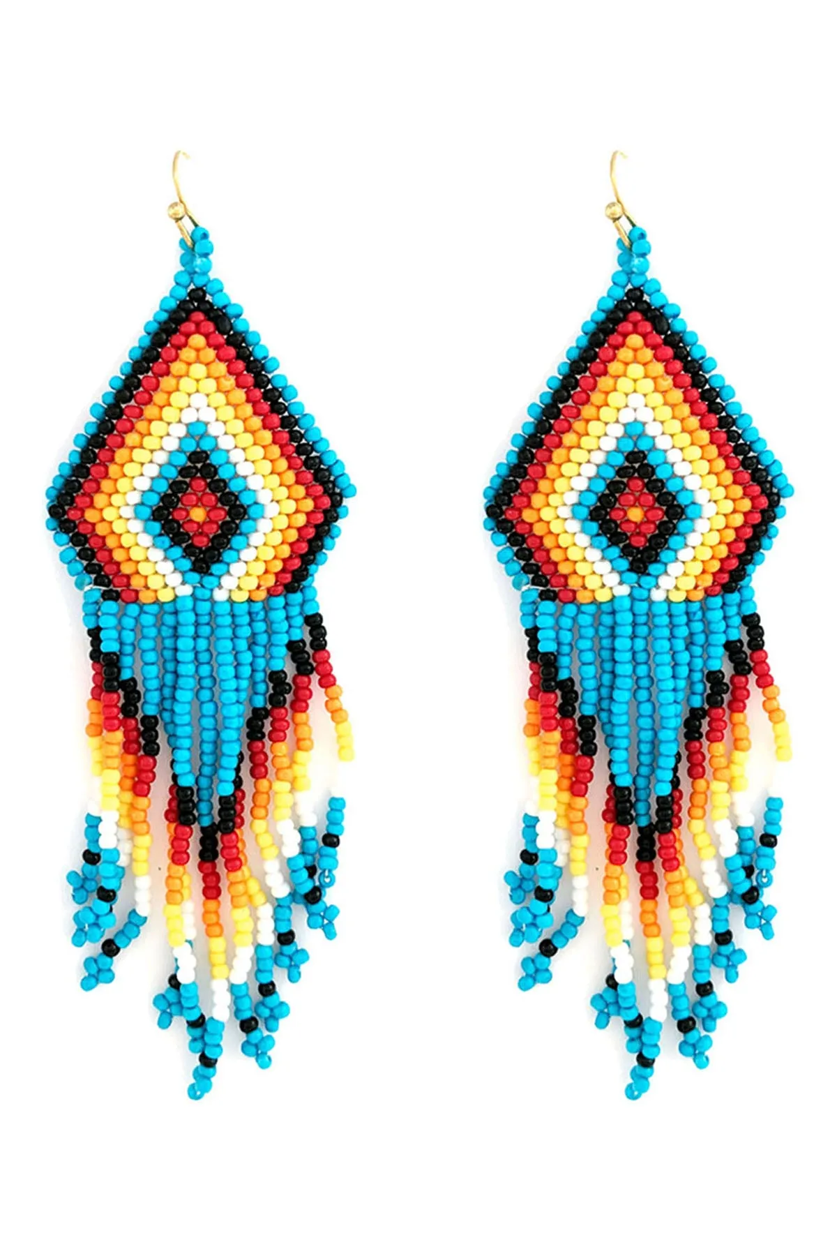 WESTERN SEED BEAD GEOMETRIC FRINGE EARRINGS