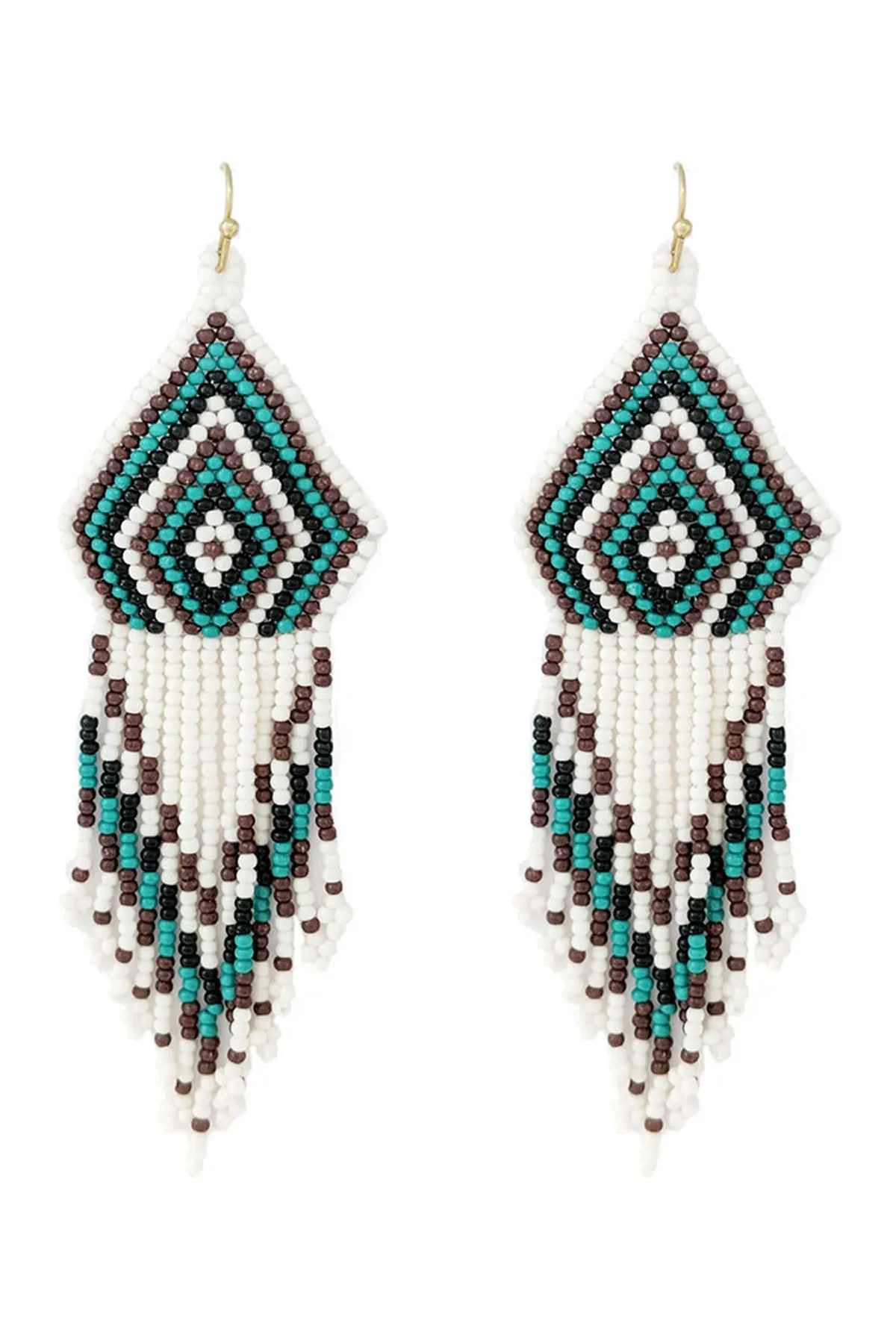 WESTERN SEED BEAD GEOMETRIC FRINGE EARRINGS
