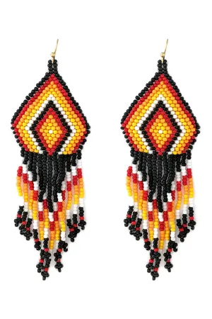 WESTERN SEED BEAD GEOMETRIC FRINGE EARRINGS