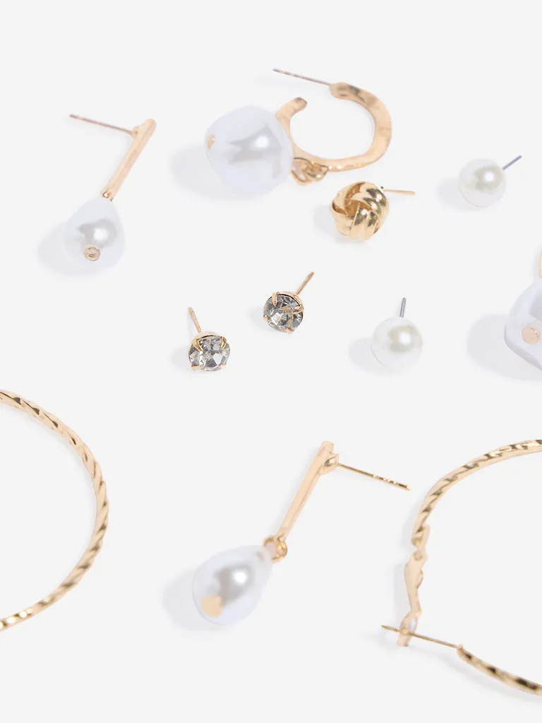 Westside Accessories Gold Pearl & Hoops Earrings - Pack of 6