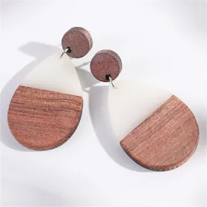 White & Brown Oval Drop Earrings