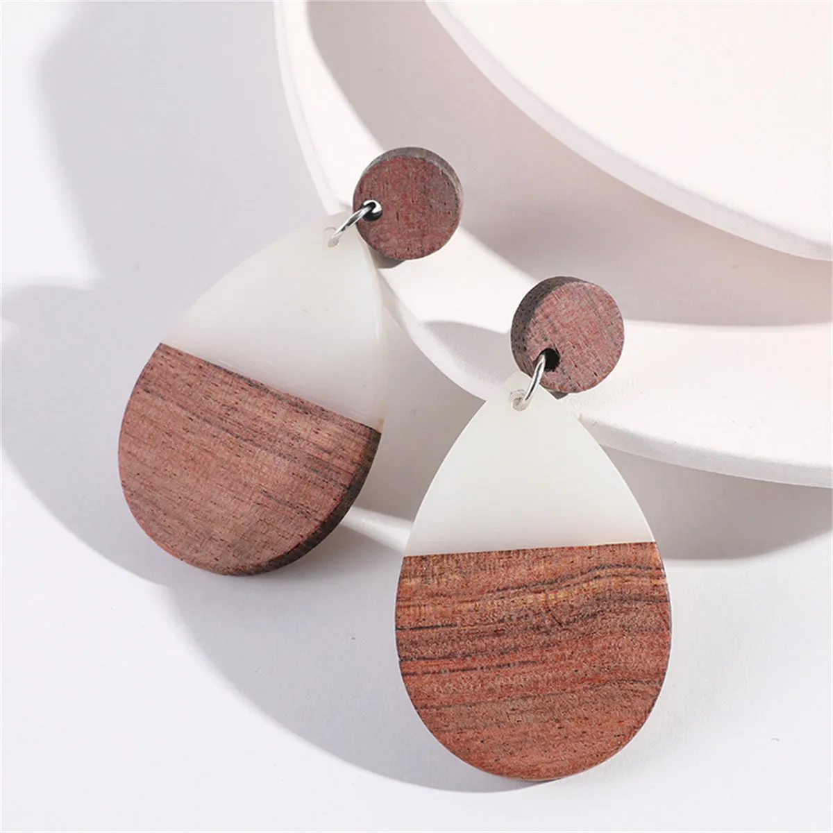 White & Brown Oval Drop Earrings