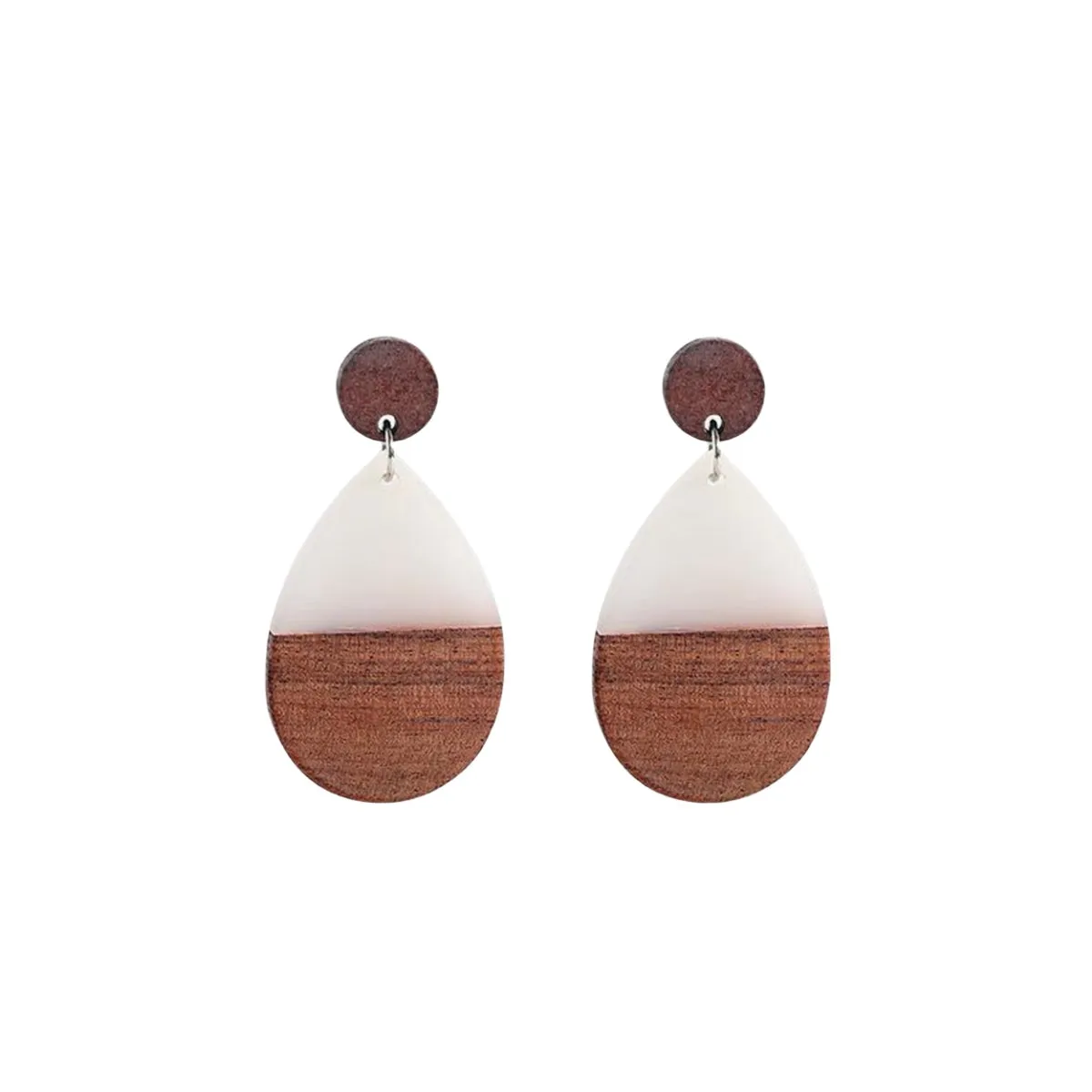 White & Brown Oval Drop Earrings