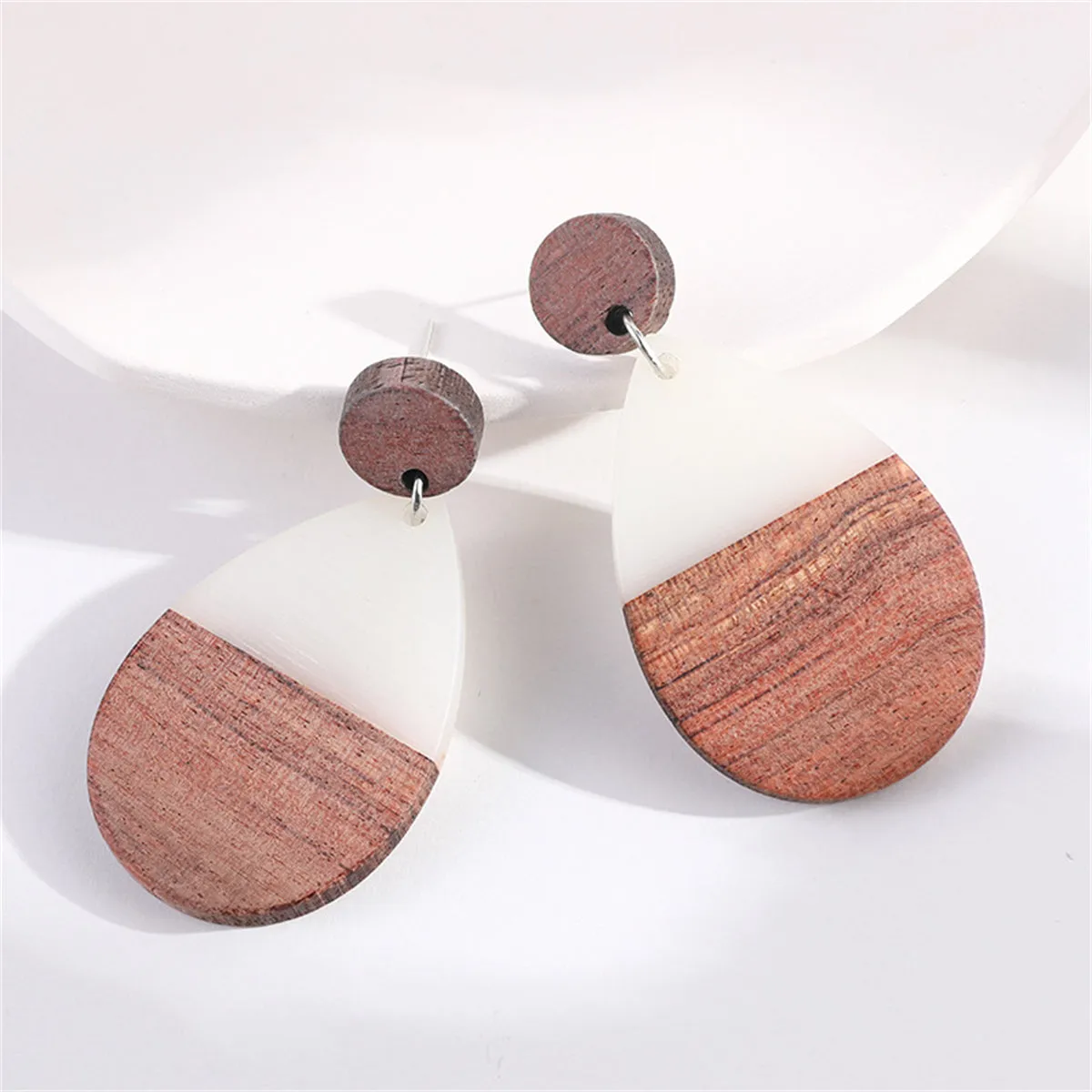 White & Brown Oval Drop Earrings