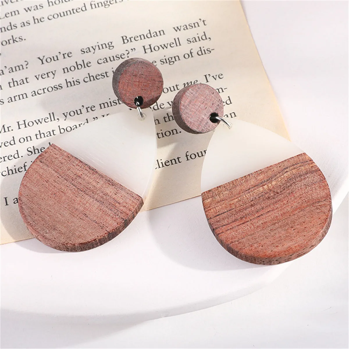 White & Brown Oval Drop Earrings