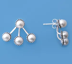 White and Black Plated Silver Earrings with 5-5.5mm Button Shape Freshwater Pearl