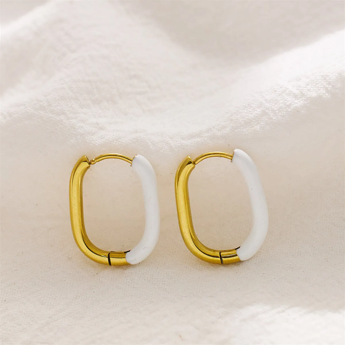 White Enamel & 18K Gold-Plated Square Huggie Earrings