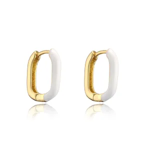 White Enamel & 18K Gold-Plated Square Huggie Earrings