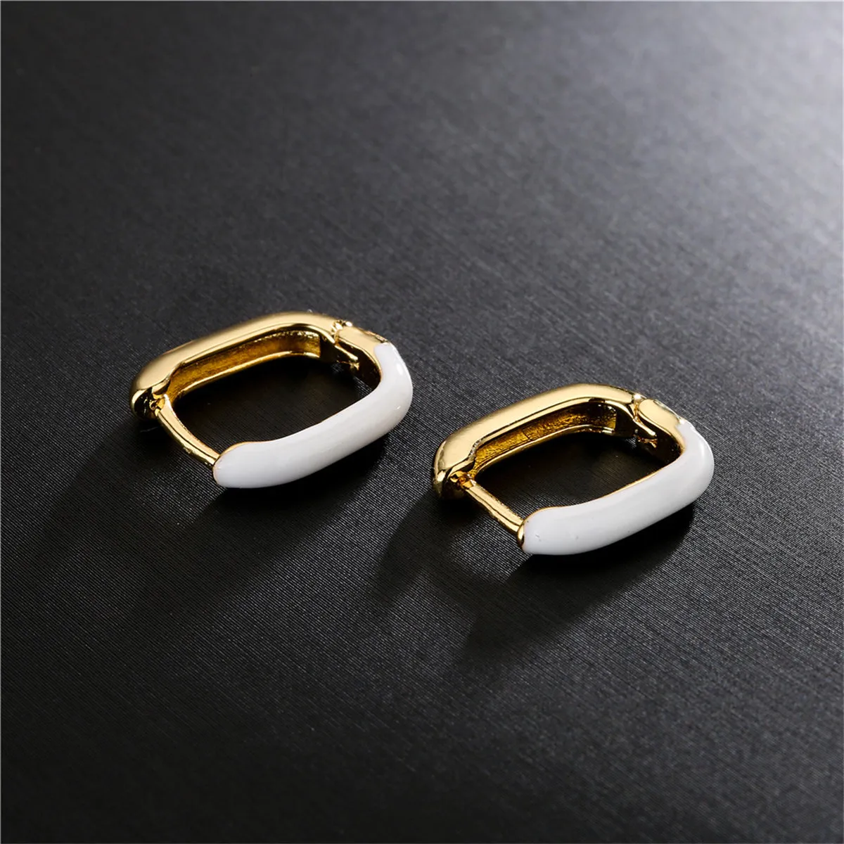 White Enamel & 18K Gold-Plated Square Huggie Earrings