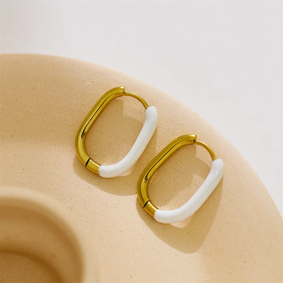 White Enamel & 18K Gold-Plated Square Huggie Earrings