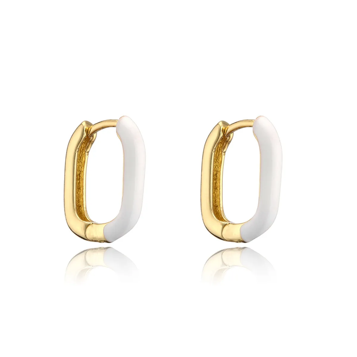 White Enamel & 18K Gold-Plated Square Huggie Earrings