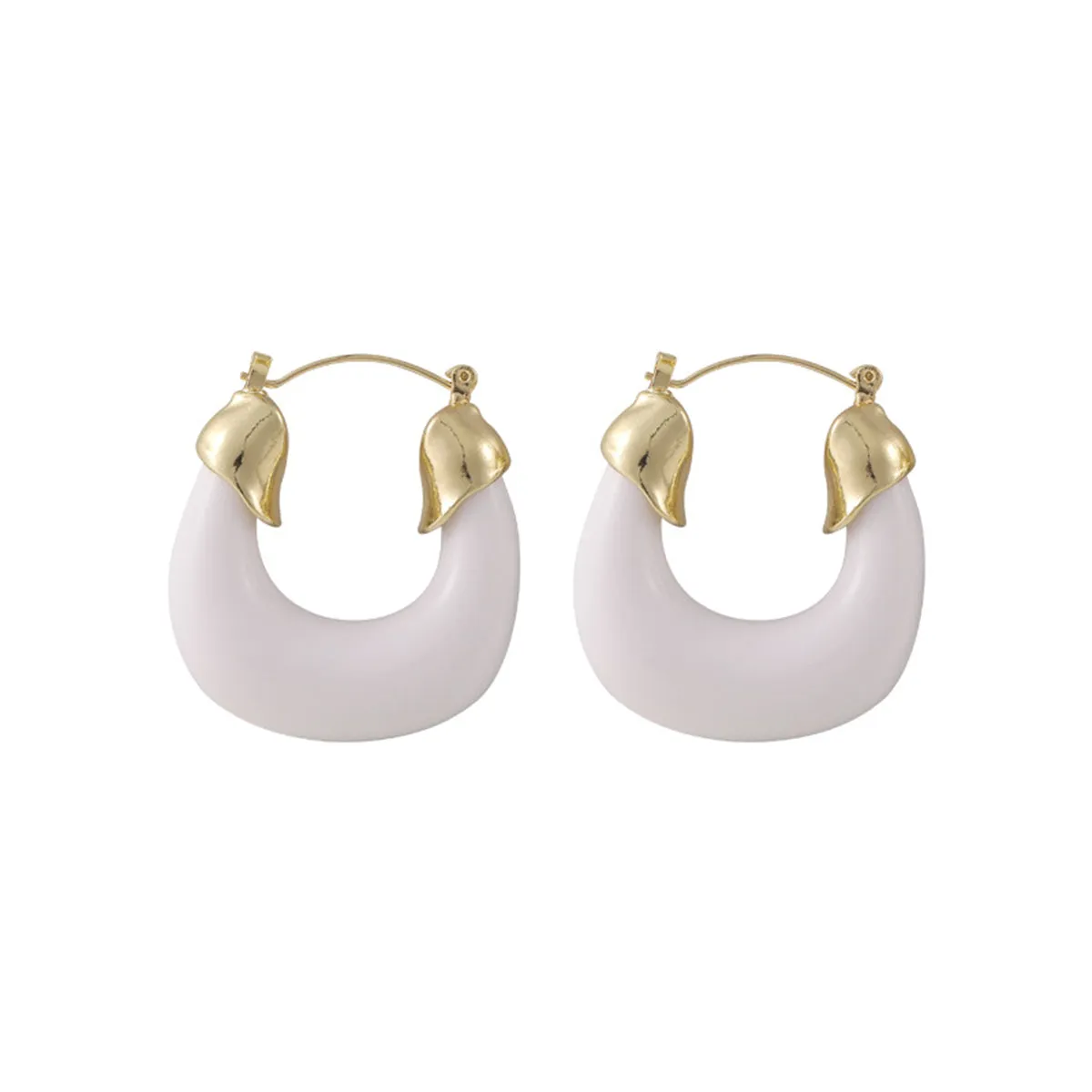 White Enamel & 18K Gold-Plated U-Shape Huggie Earrings