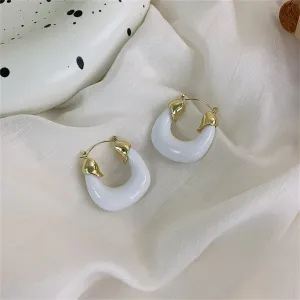White Enamel & 18K Gold-Plated U-Shape Huggie Earrings