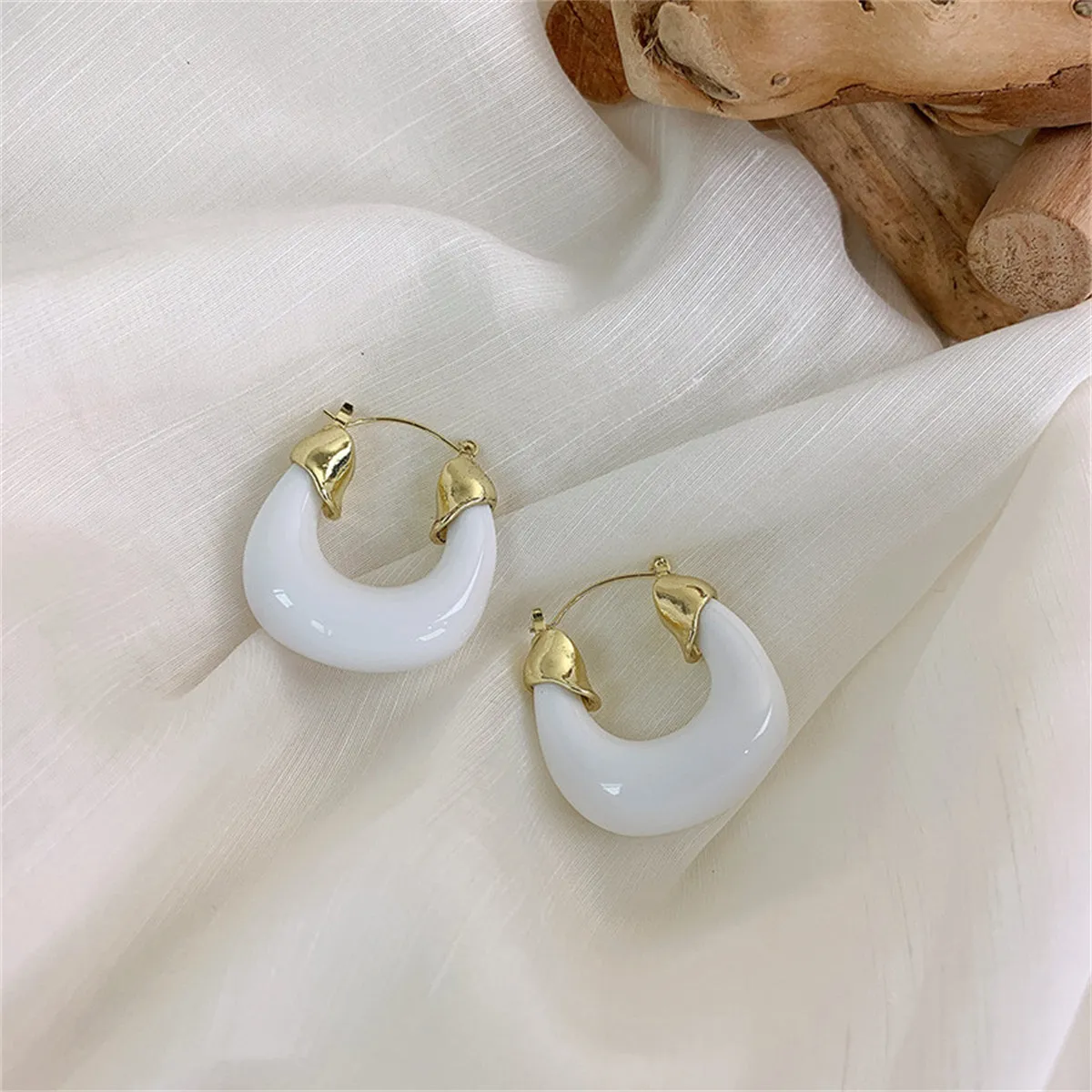 White Enamel & 18K Gold-Plated U-Shape Huggie Earrings