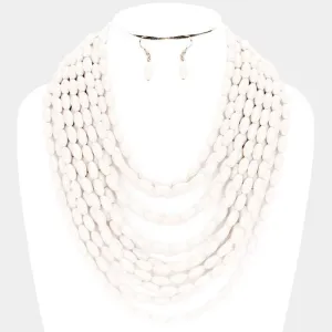 White Multi Strand Oval Resin Bead Necklace Set
