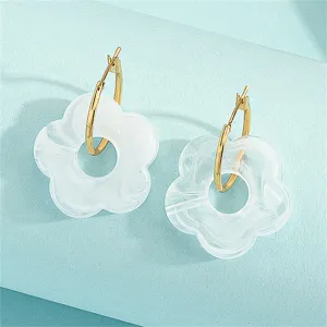 White Resin & 18K Gold-Plated Floral Huggie Earrings