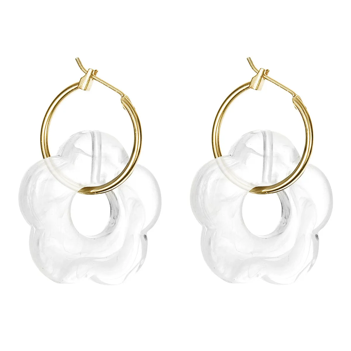 White Resin & 18K Gold-Plated Floral Huggie Earrings