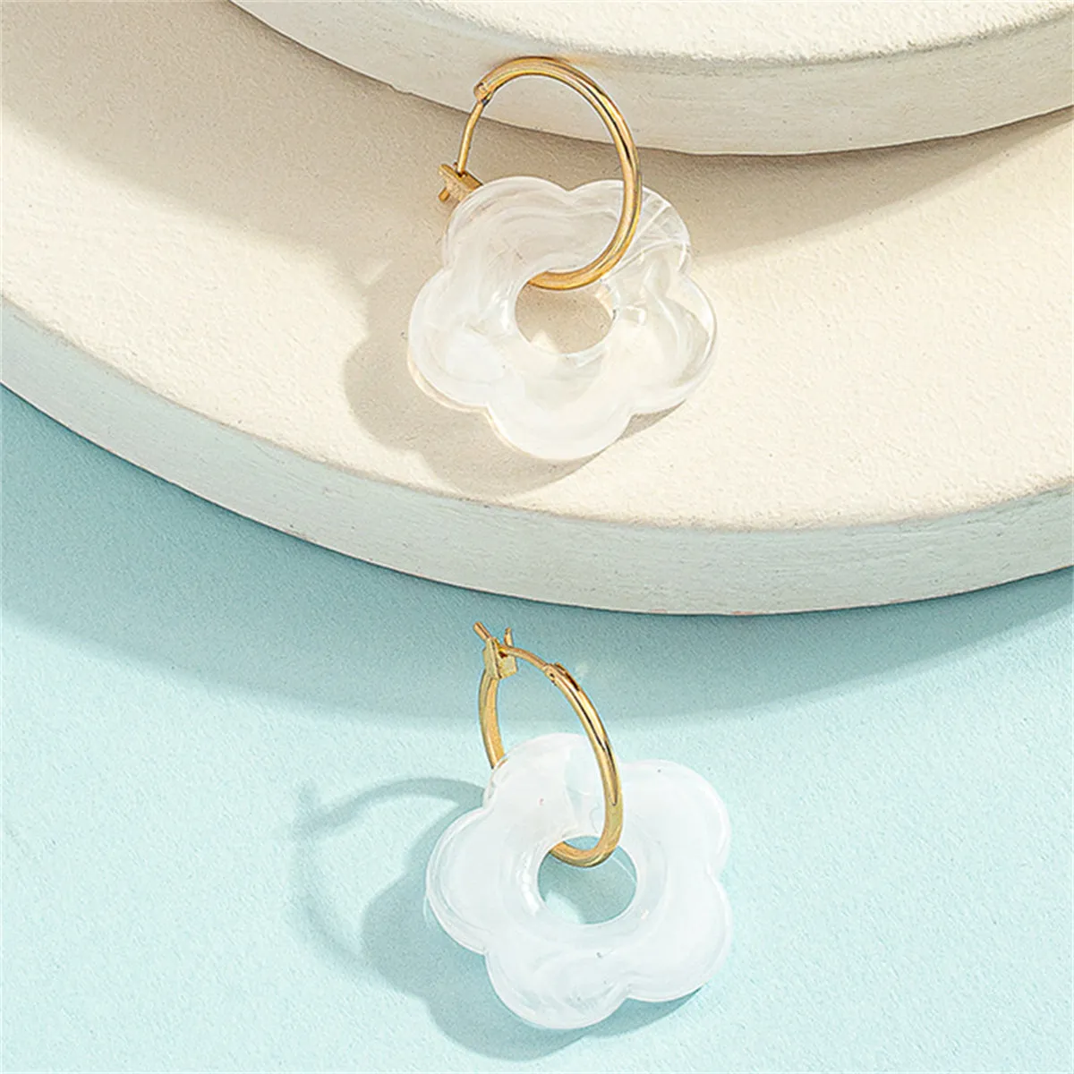 White Resin & 18K Gold-Plated Floral Huggie Earrings