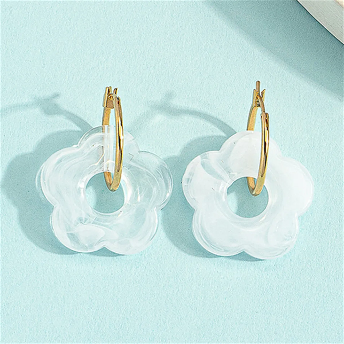 White Resin & 18K Gold-Plated Floral Huggie Earrings