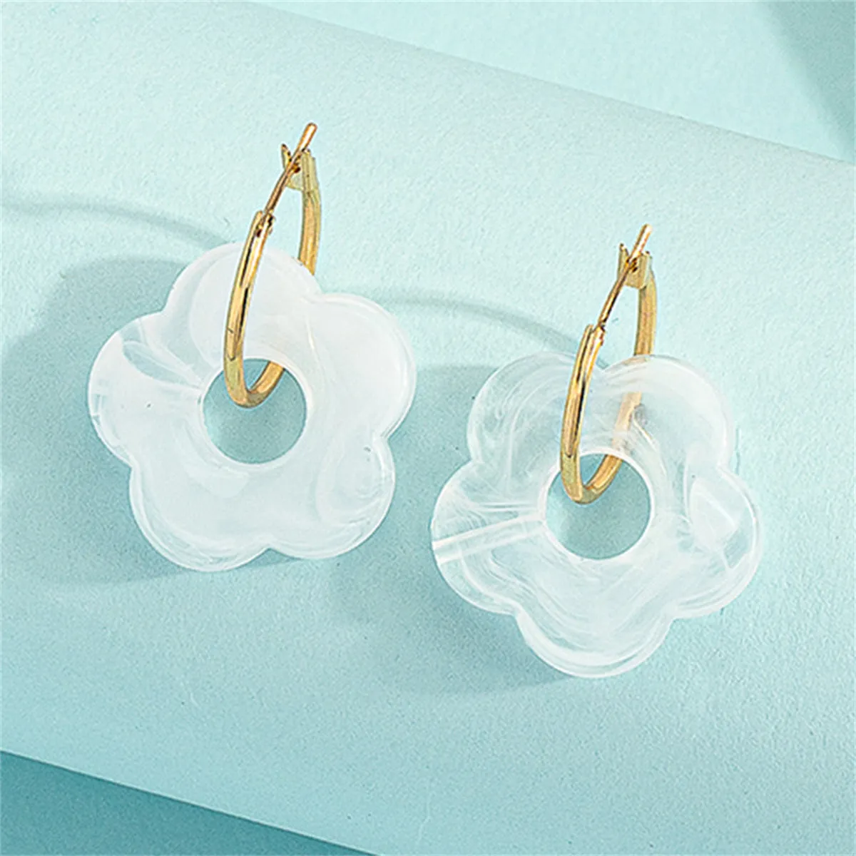 White Resin & 18K Gold-Plated Floral Huggie Earrings