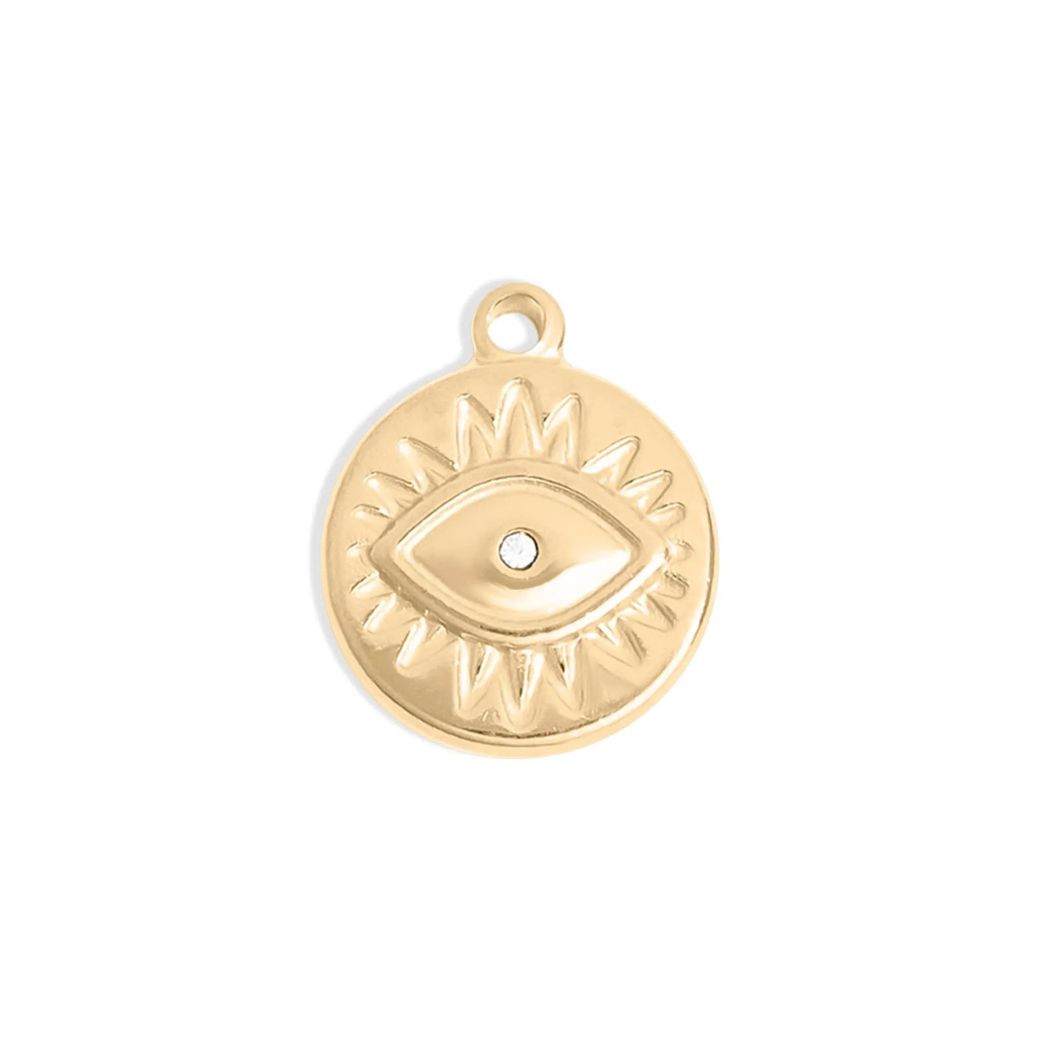 WJW - 18K Gold PVD Stainless Steel Crystal Evil Eye Sun Disc Charm