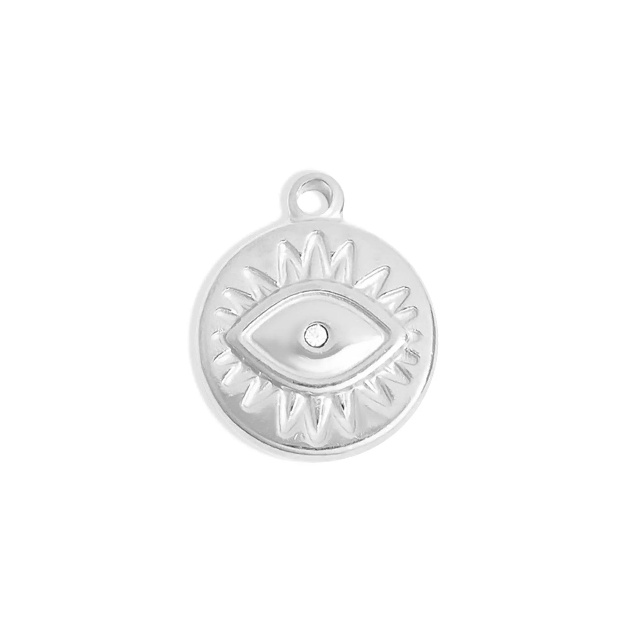 WJW - 18K Gold PVD Stainless Steel Crystal Evil Eye Sun Disc Charm