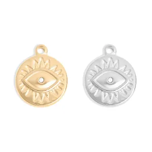 WJW - 18K Gold PVD Stainless Steel Crystal Evil Eye Sun Disc Charm