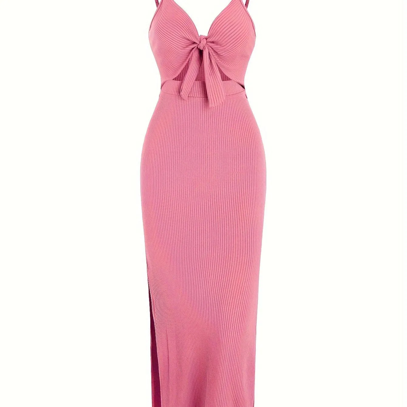 Women's Summer Sexy Dress - V-neck, Tie-up, Hollow-out, Strappy, Slim Fit, Slit, Backless, Summer Party & Holiday Outfit  C-240702-2