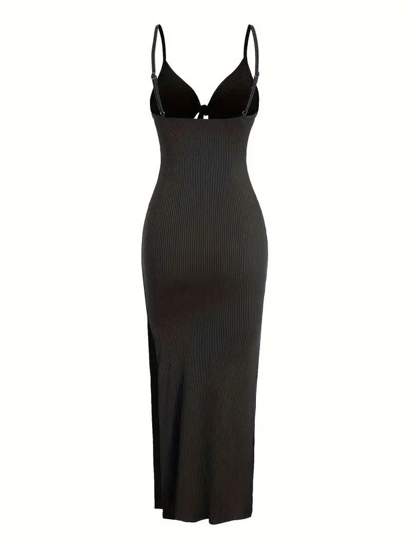 Women's Summer Sexy Dress - V-neck, Tie-up, Hollow-out, Strappy, Slim Fit, Slit, Backless, Summer Party & Holiday Outfit  C-240702-2