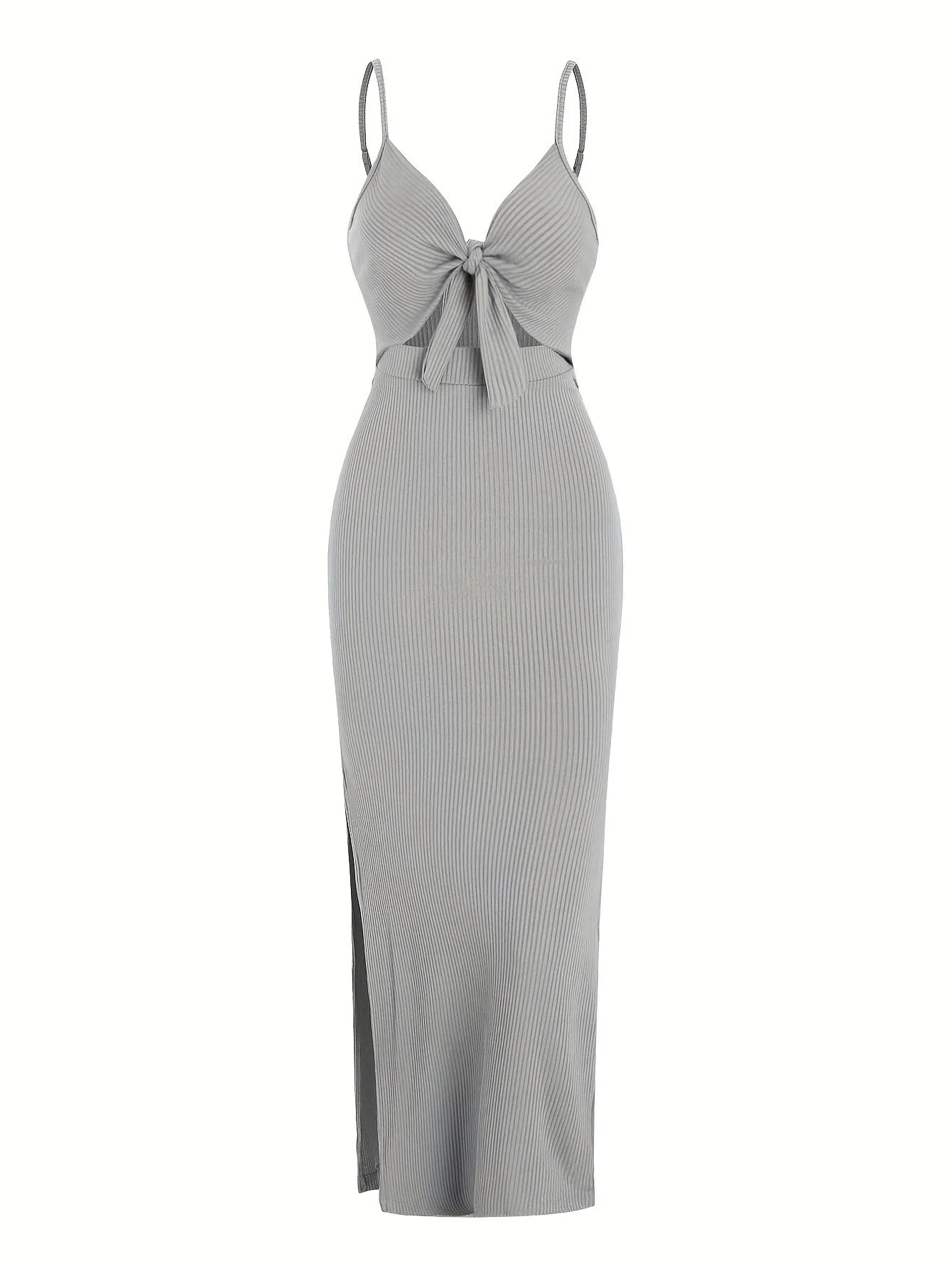 Women's Summer Sexy Dress - V-neck, Tie-up, Hollow-out, Strappy, Slim Fit, Slit, Backless, Summer Party & Holiday Outfit  C-240702-2