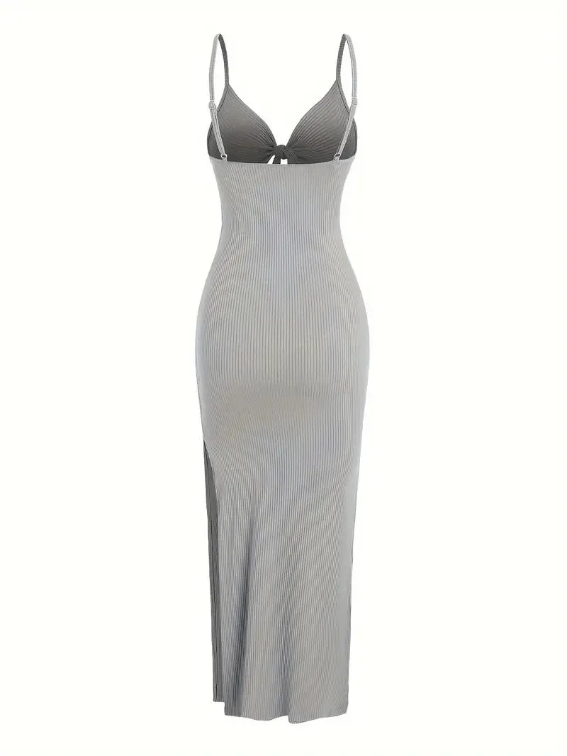 Women's Summer Sexy Dress - V-neck, Tie-up, Hollow-out, Strappy, Slim Fit, Slit, Backless, Summer Party & Holiday Outfit  C-240702-2