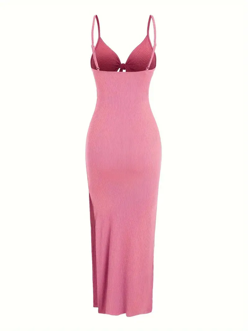 Women's Summer Sexy Dress - V-neck, Tie-up, Hollow-out, Strappy, Slim Fit, Slit, Backless, Summer Party & Holiday Outfit  C-240702-2
