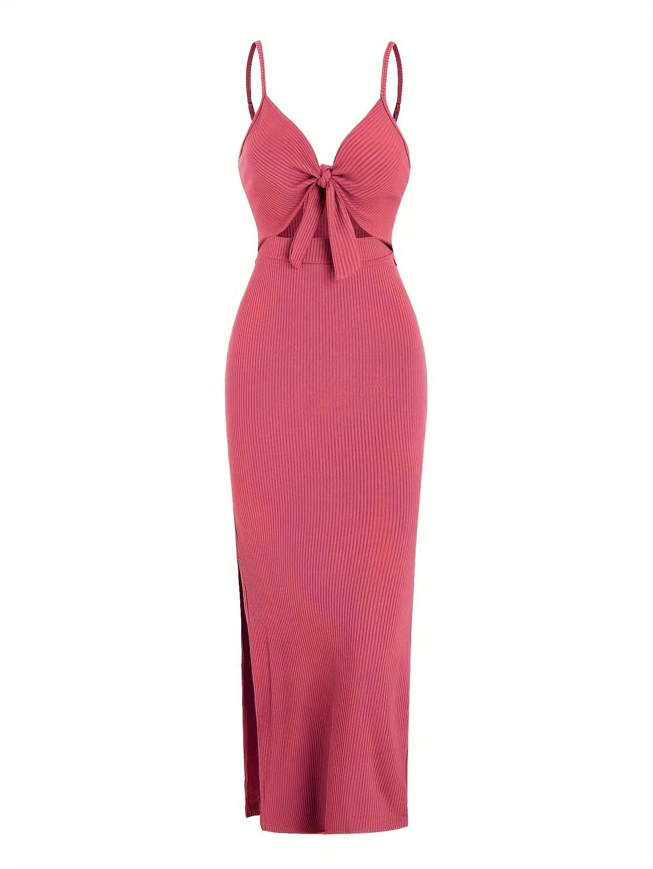 Women's Summer Sexy Dress - V-neck, Tie-up, Hollow-out, Strappy, Slim Fit, Slit, Backless, Summer Party & Holiday Outfit  C-240702-2