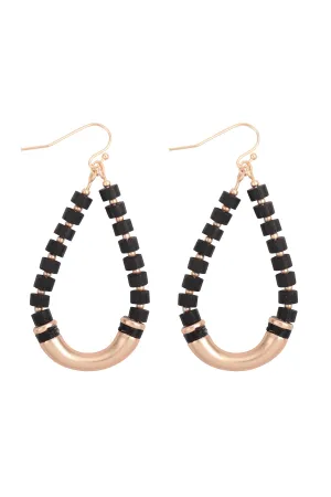 WOOD BEADED METAL TEARDROP EARRINGS