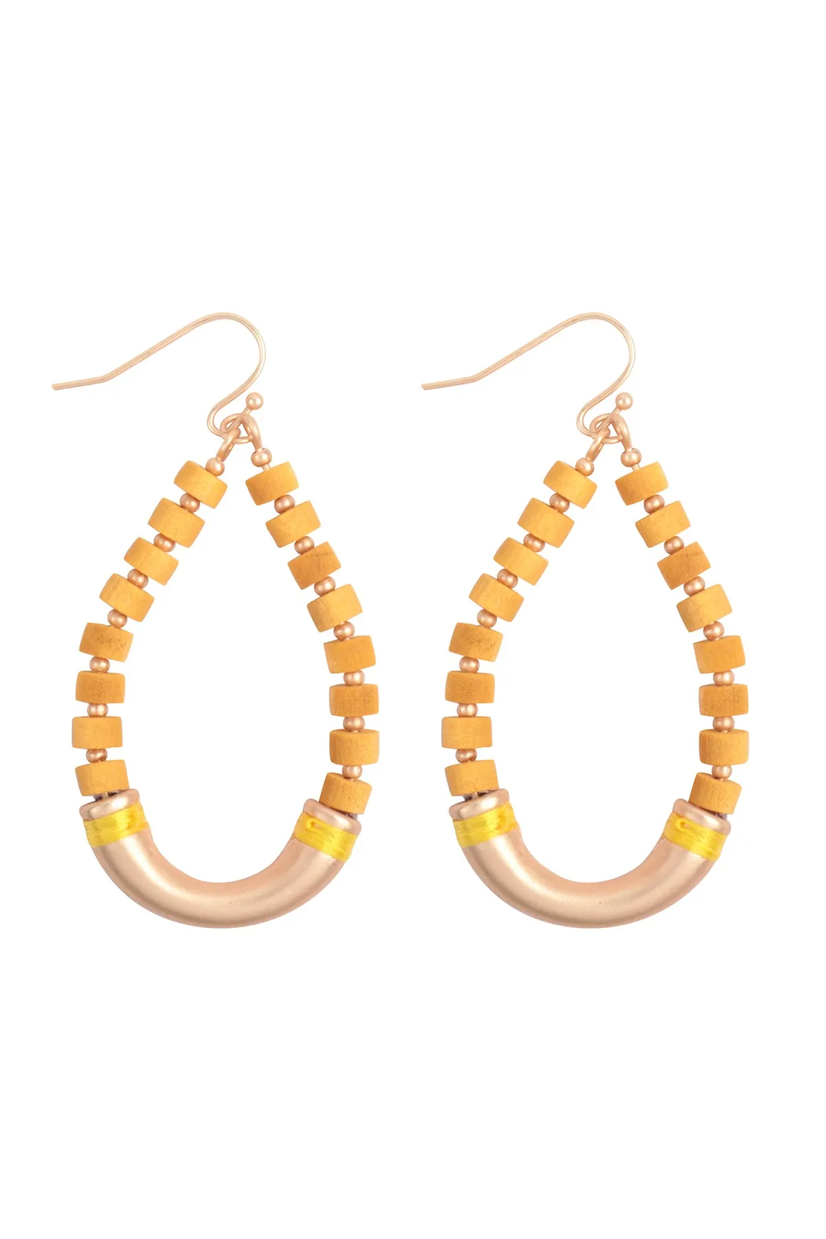WOOD BEADED METAL TEARDROP EARRINGS