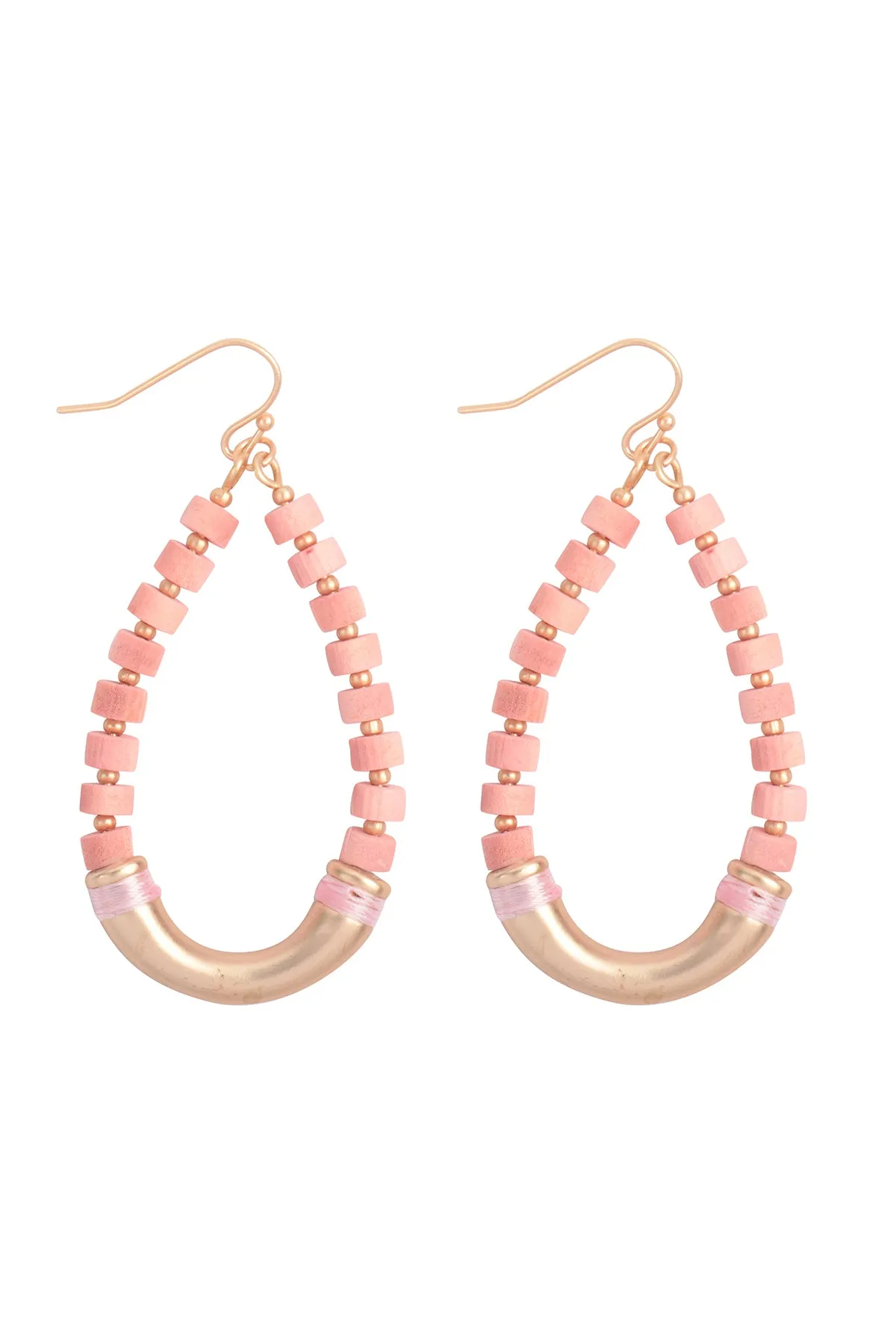 WOOD BEADED METAL TEARDROP EARRINGS
